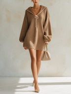 Women’s Oversized Knit Hoodie Dress – Long Sleeve Hooded Sweater Mini Dress With Relaxed Fit