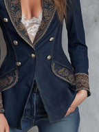 Vintage Paisley Embroidered Denim Blazer