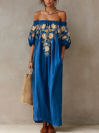 Elegant Floral Print Off-Shoulder Maxi Dress