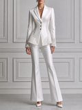 White Lace Panel Tailored Blazer & Flare Pants Set