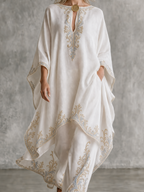 Resort Luxe Embroidered Kaftan Top & Wide Leg Pants Set