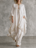 Resort Luxe Embroidered Kaftan Top & Wide Leg Pants Set