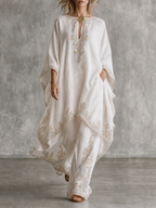 Resort Luxe Embroidered Kaftan Top & Wide Leg Pants Set