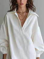 Stylish White Textured Soft Shirt Dress