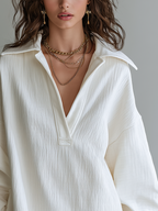Stylish White Textured Soft Shirt Dress