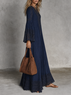 Bohemian Lace Trim Bell Sleeve Maxi Dress