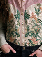 Vintage Jungle Leopard Floral Patchwork Striped Collar Button Shirt