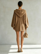 Women’s Oversized Knit Hoodie Dress – Long Sleeve Hooded Sweater Mini Dress With Relaxed Fit