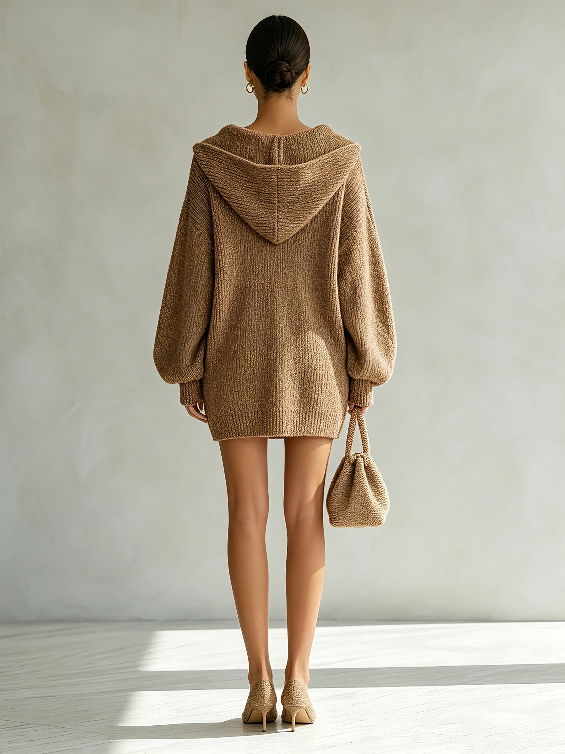Women’s Oversized Knit Hoodie Dress – Long Sleeve Hooded Sweater Mini Dress With Relaxed Fit