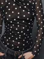 Double-Layer Mesh Slim-fit Long-sleeve Polka-dot T-shirt