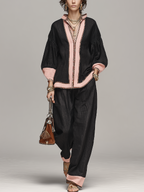 Bohemian Pink Trimmed Linen Suit