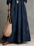Vintage Boho Balloon Sleeve A-Line Maxi Dress