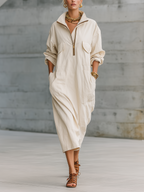 Effortless Utility Half-Zip Pocket Maxi Dress