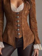 Vintage Buttons Polyester Suede Jacket