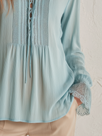 Elegant Sky Blue Lace-Up Blouse
