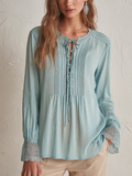 Elegant Sky Blue Lace-Up Blouse