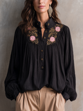 Elegant Black Floral Embroidered Blouse