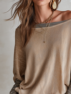 Effortless Beige Off-Shoulder Knit Blouse