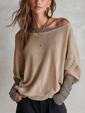 Effortless Beige Off-Shoulder Knit Blouse