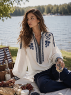 Refined Floral Embroidered Zip Shirt