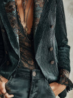 Quiet Luxury Printed Panel Corduroy Blazer With Lapel Collar