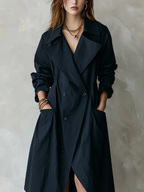 Bohemian Navy Blue Double-breasted Trench Coat