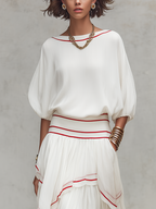 Bohemian Red Trimmed Ruffled Skirt Suit