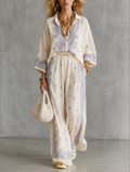 Resort Bohemian Paisley Shirt & Wide Leg Pants Set