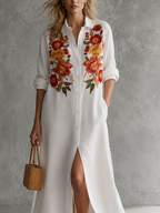 Coastal Chic White Button Front Floral Maxi Dress