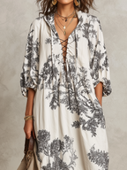 Elegant Ivory Botanical Print Maxi Dress