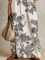 Elegant Ivory Botanical Print Maxi Dress