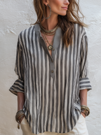 Modern Charcoal Striped Button-Up Relaxed Shirt
