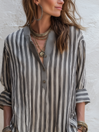 Modern Charcoal Striped Button-Up Relaxed Shirt