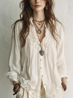 Romantic Ivory Lace Trim Blouse