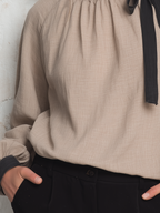 Refined Sand Bow-Neck Blouse