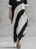 Modern Boho Contrast Stripe Knit Maxi Dress