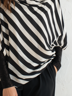 Modern Black Striped Draped Blouse