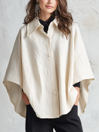 Minimalist Ivory Button-Front Cape Jacket