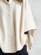Minimalist Ivory Button-Front Cape Jacket