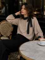 Refined Sand Bow-Neck Blouse