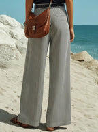 Casual vacation black and white striped wide-leg pants