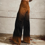 Women's Retro Western Printed Faux Denim Gradient Wash High-Waisted Flare Wide Leg Pants