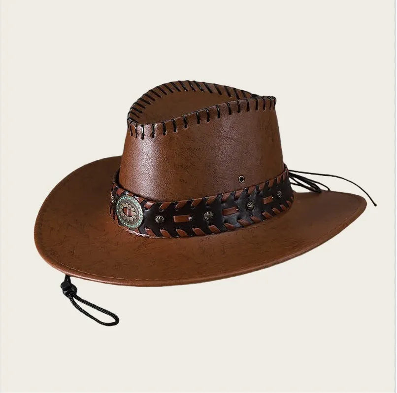 Women's Vintage Stylish Western Cowboy Hat With Adjustable Chin Strap For Outdoor Adventures
