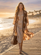 Geometric Print Kimono Cardigan with Satin Slip Dress Two-Piece Set