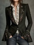 Dark Olive Floral Embroidered Tailored Blazer