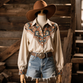 Women's Vintage Western Floral Long Sleeve Shirt