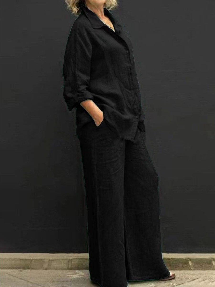 Women's Solid Color Loose Elegant Casual Shirt Suit