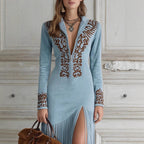Women's Western Cowboy Style Retro Ethnic Fringe Floral Zipper Dress