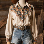 Women's Vintage Western Floral Long Sleeve Shirt