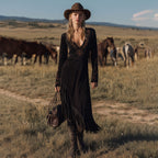 Women's Western Country Retro Velvet Ethnic Print Dress